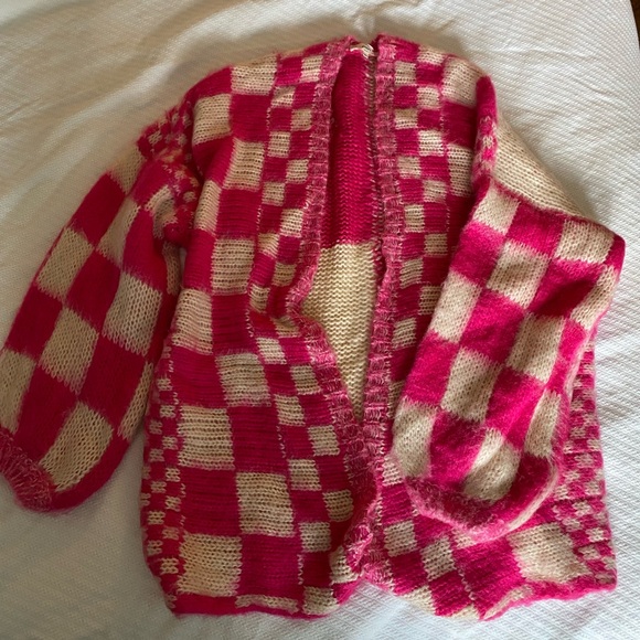 entro Sweaters - Entro Pink and Cream Checkered Sweater